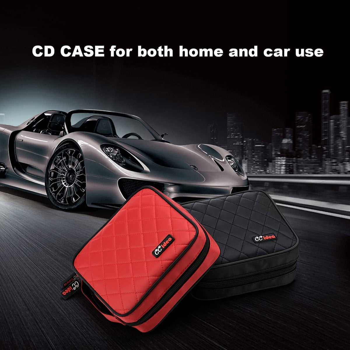 Set of two quilted CD/DVD cases: black and red zipper disc holders