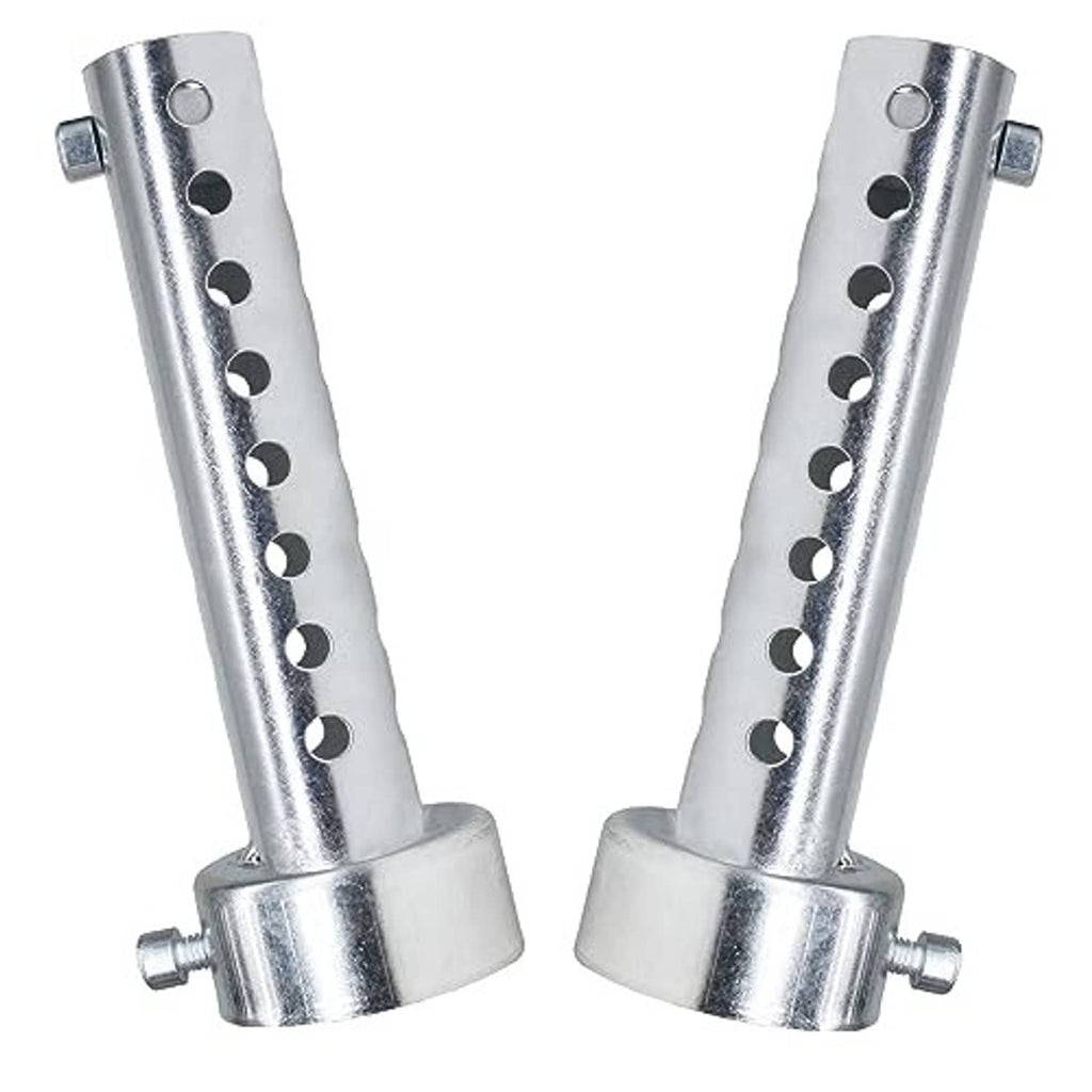 Pair of silver exhaust silencer baffle inserts with perforated tubes and side bolts