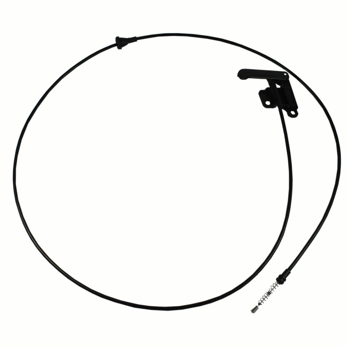 Hood release cable with black latch handle and spring end terminal