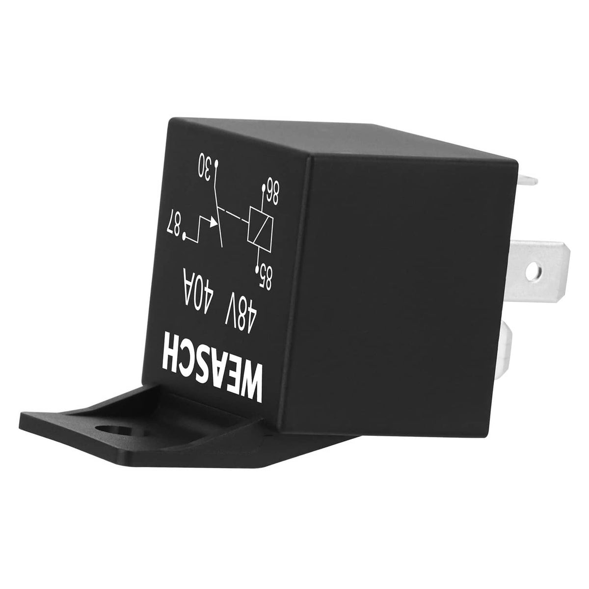 Black relay underside showing Weasch marking and wiring diagram with 87/86/30
