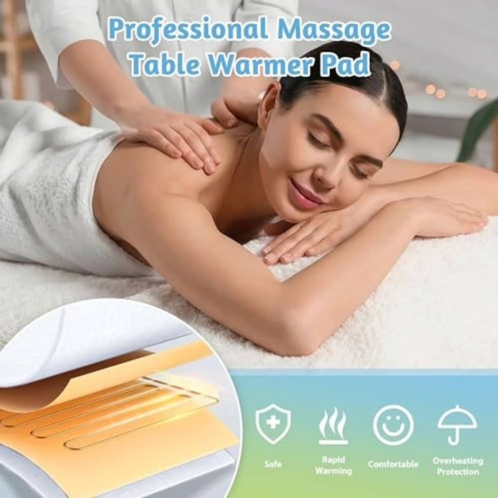 Massage table warmer pad on a white massage table during body treatment