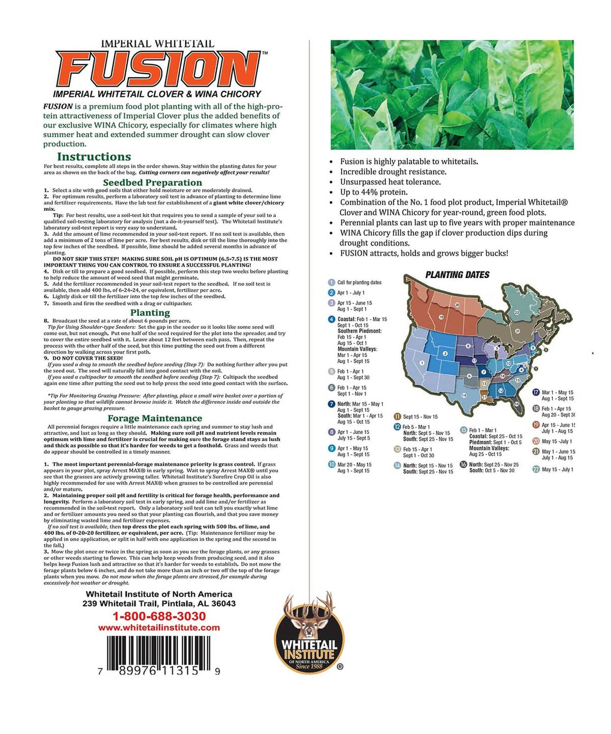 Seed blend instructions brochure page with dense text and small plant image