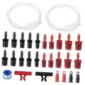 Brake master cylinder bleeder kit with clear hoses, red/black fittings, and blue PTFE tape