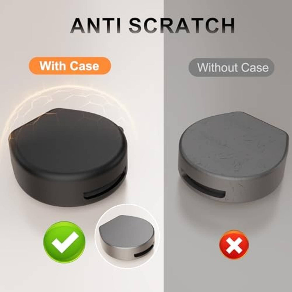 Black silicone charging case cover vs uncovered case, showing scratch protection
