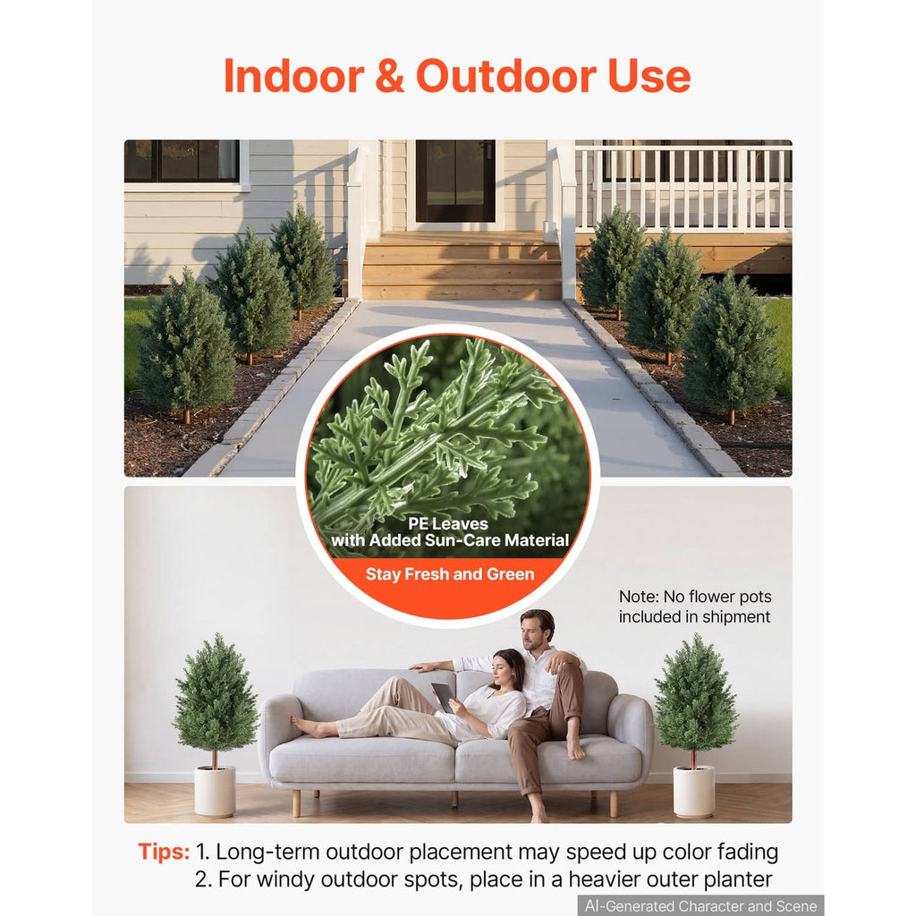 Artificial cedar topiary bushes with green PE leaves, suited for indoor and outdoor use