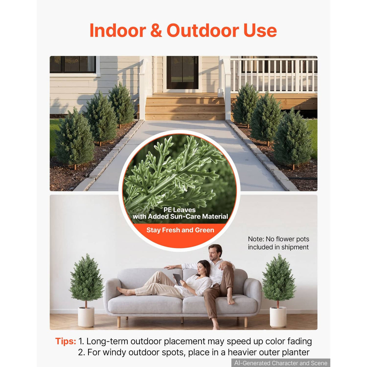 Artificial cedar topiary bushes with green PE leaves, suited for indoor and outdoor use