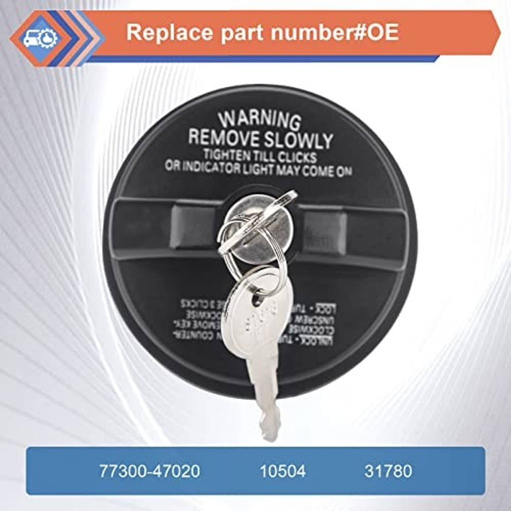 Black locking fuel gas cap with two keys inserted for secure closure