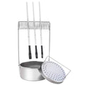 Portable stainless steel brush washer with wire rack and perforated drain tray