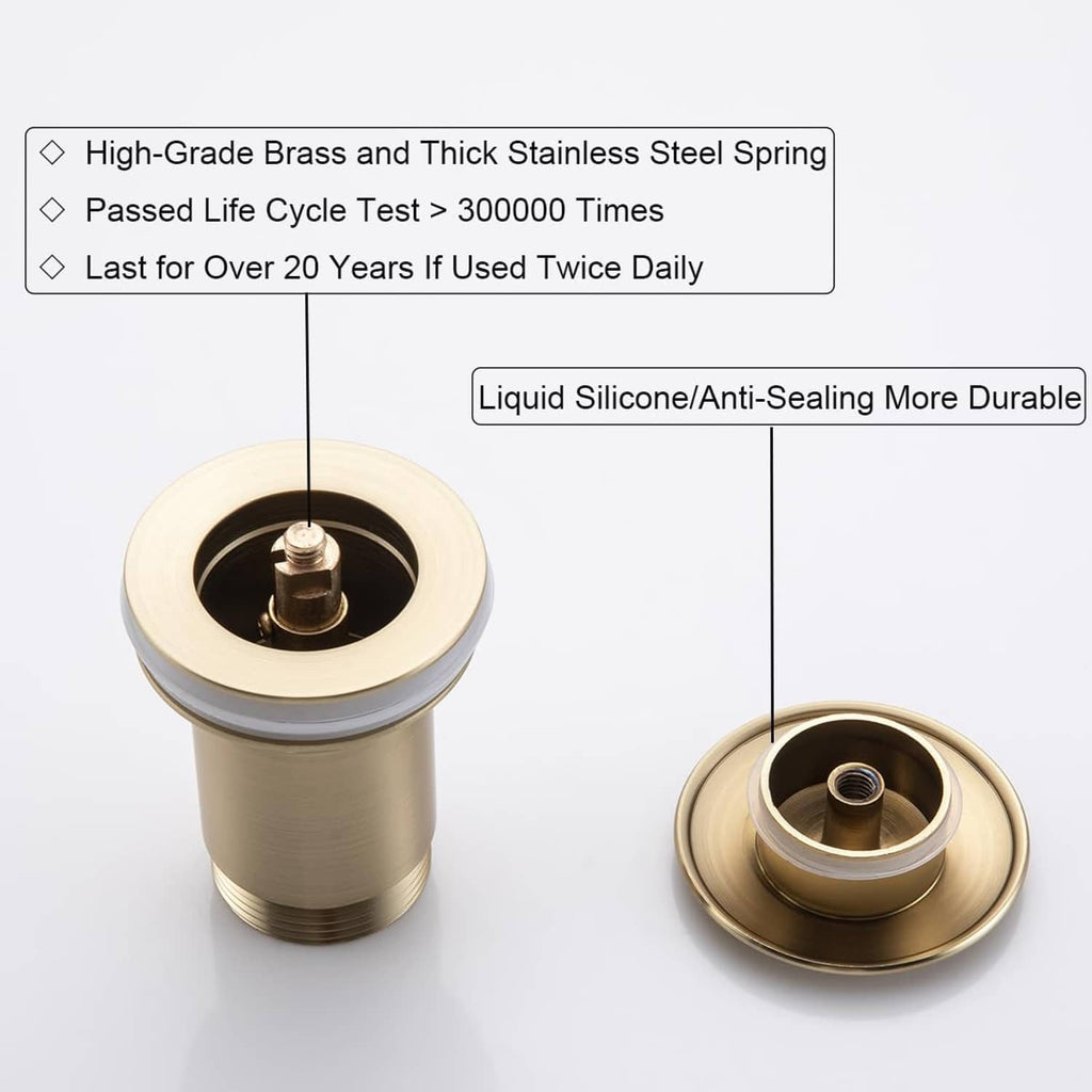 Brushed gold brass bottle P-trap drain body with spring and sealing gasket