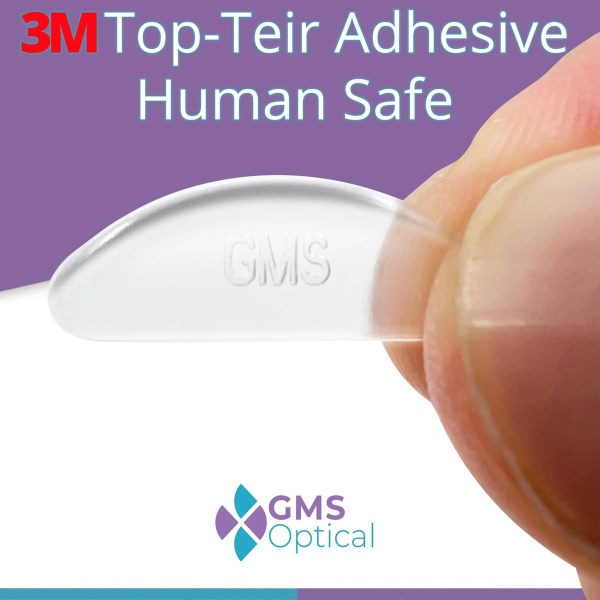Clear adhesive silicone nose pad; close-up with GMS marking