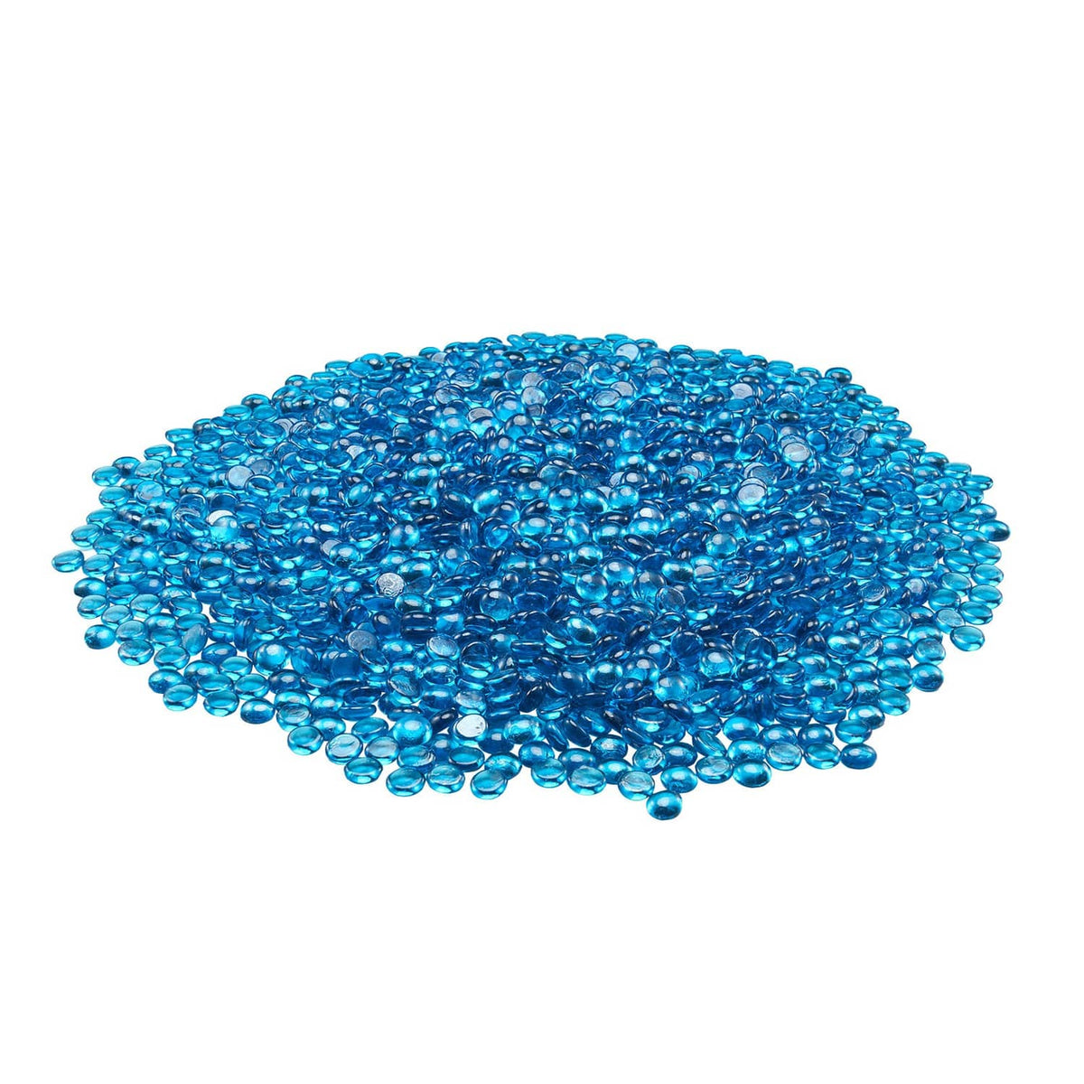 Caribbean blue fire pit glass rocks, 3/4-inch round beads pile for fireplace or fire pit
