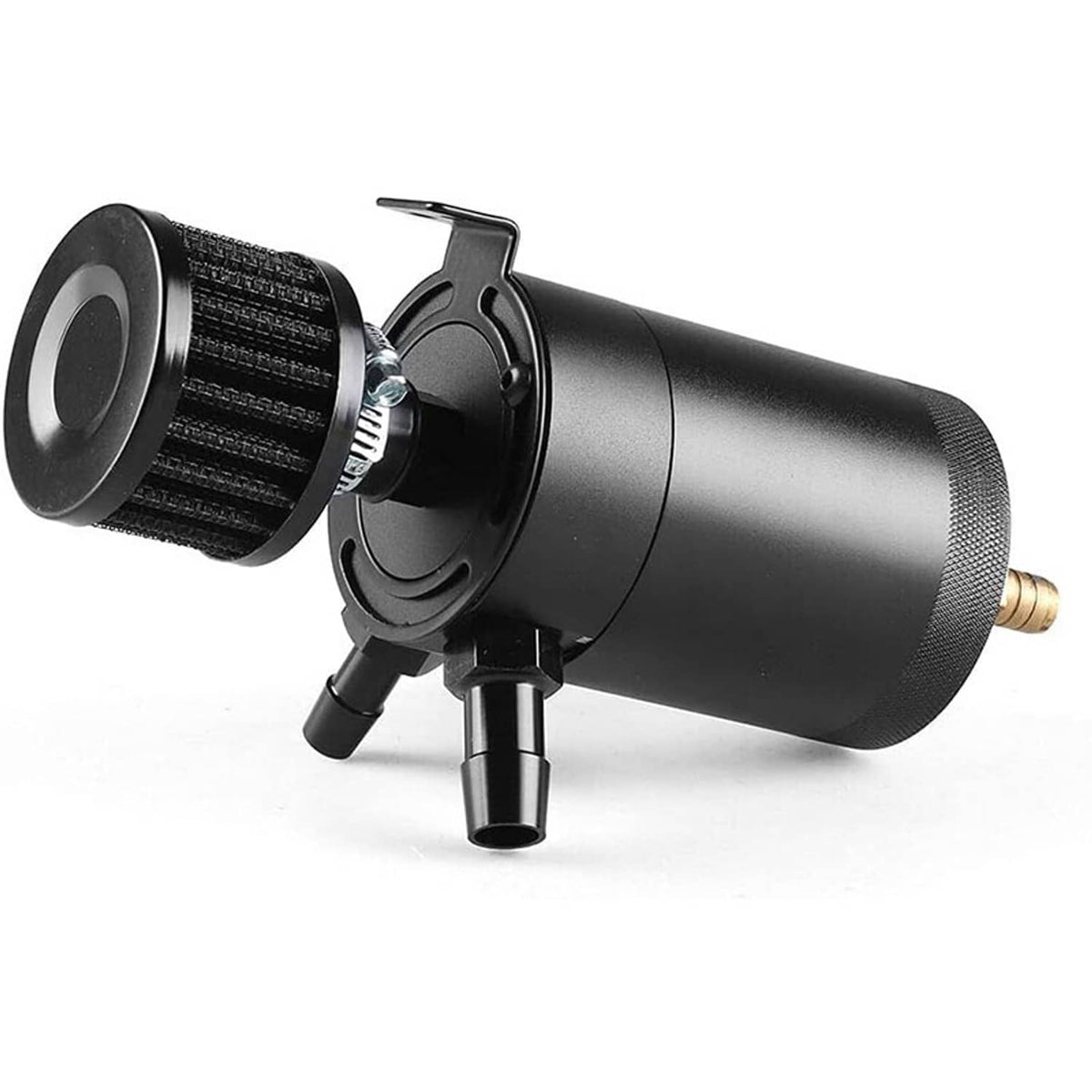 Black oil catch can with breather filter and side outlet fitting