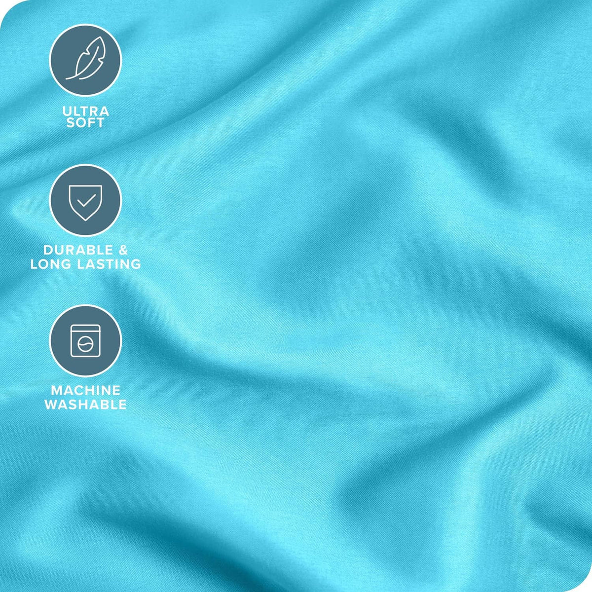 Turquoise microfiber pillowcase fabric close-up with smooth, lightly textured weave