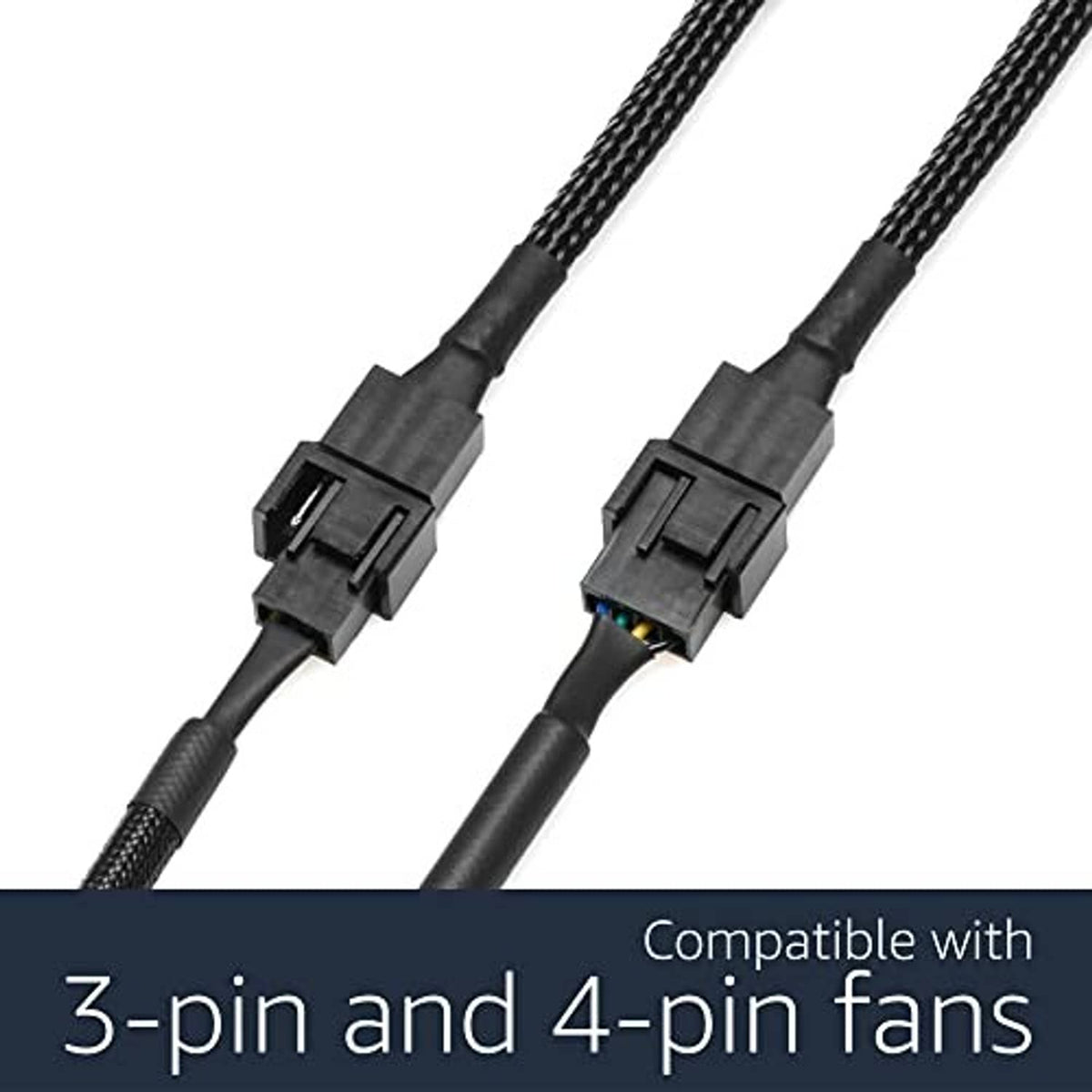 Black braided adapter cable pair with molded connector plugs and strain relief