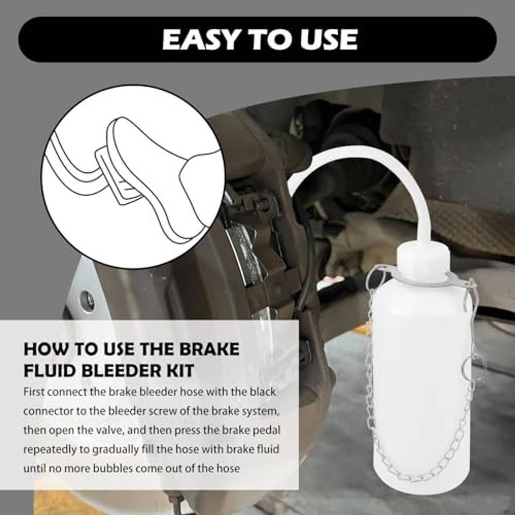 Brake bleeder bottle kit for bleeding: white reservoir with chain and clear hose