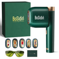 BoSidin green IPL hair removal device kit with box, 5 cartridges, and safety goggles