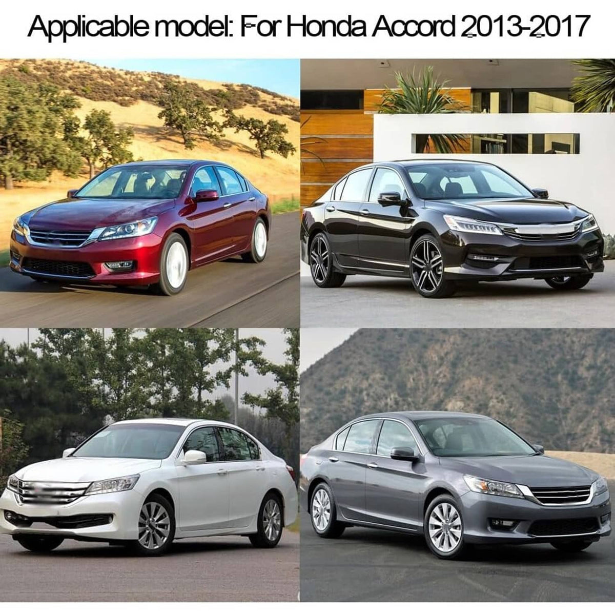 Black window visor rain guards on Honda Accord sedan windows, four-view set