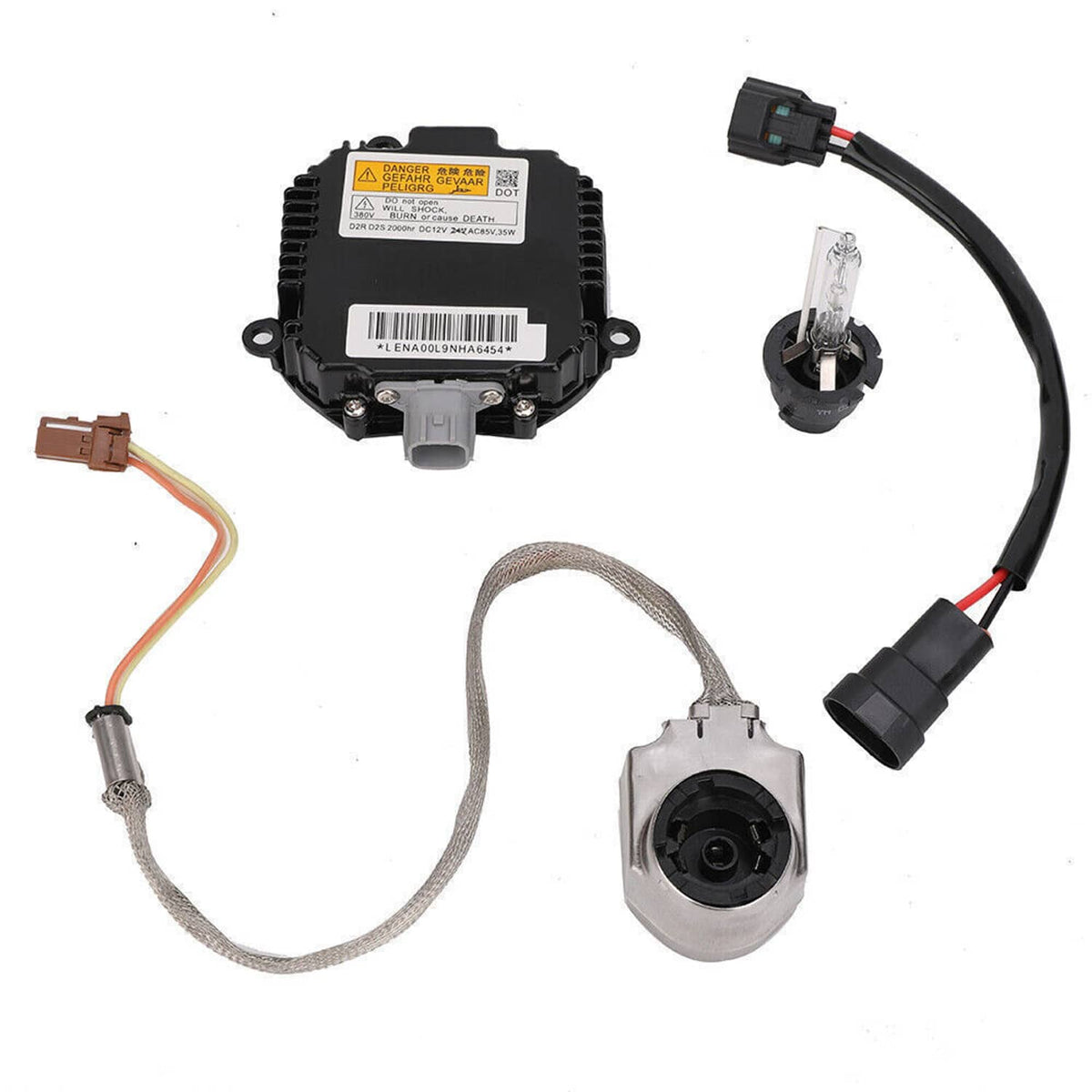 HID ballast kit with two modules, two bulbs, and wiring leads