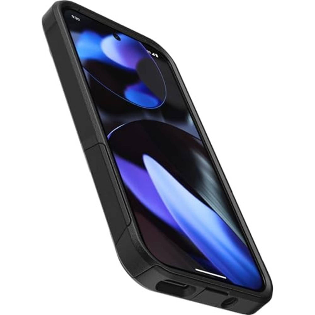 Black OTTERBOX phone case angled view with camera lens cover