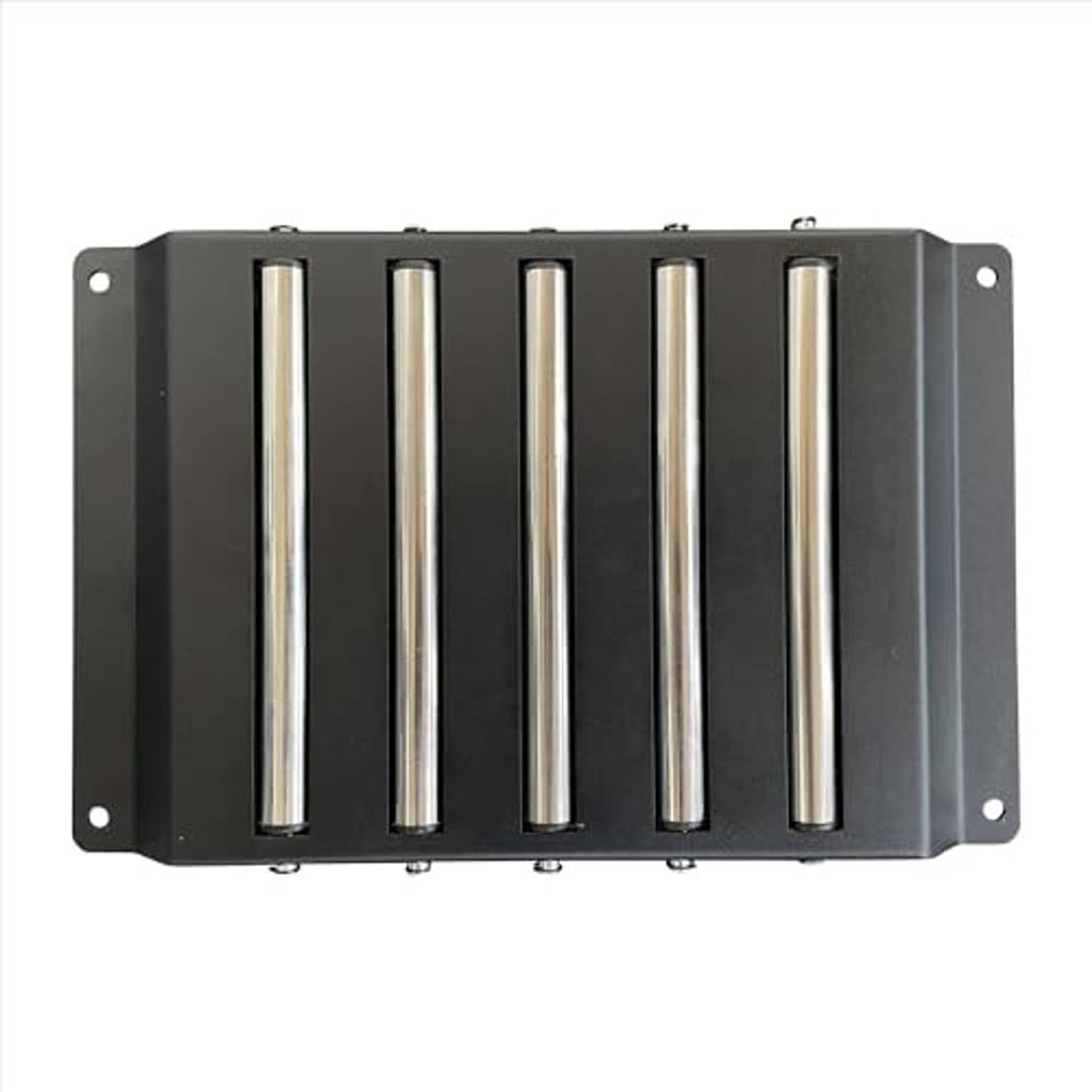 Tire changer base insert plate with five vertical metal bars on steel cover
