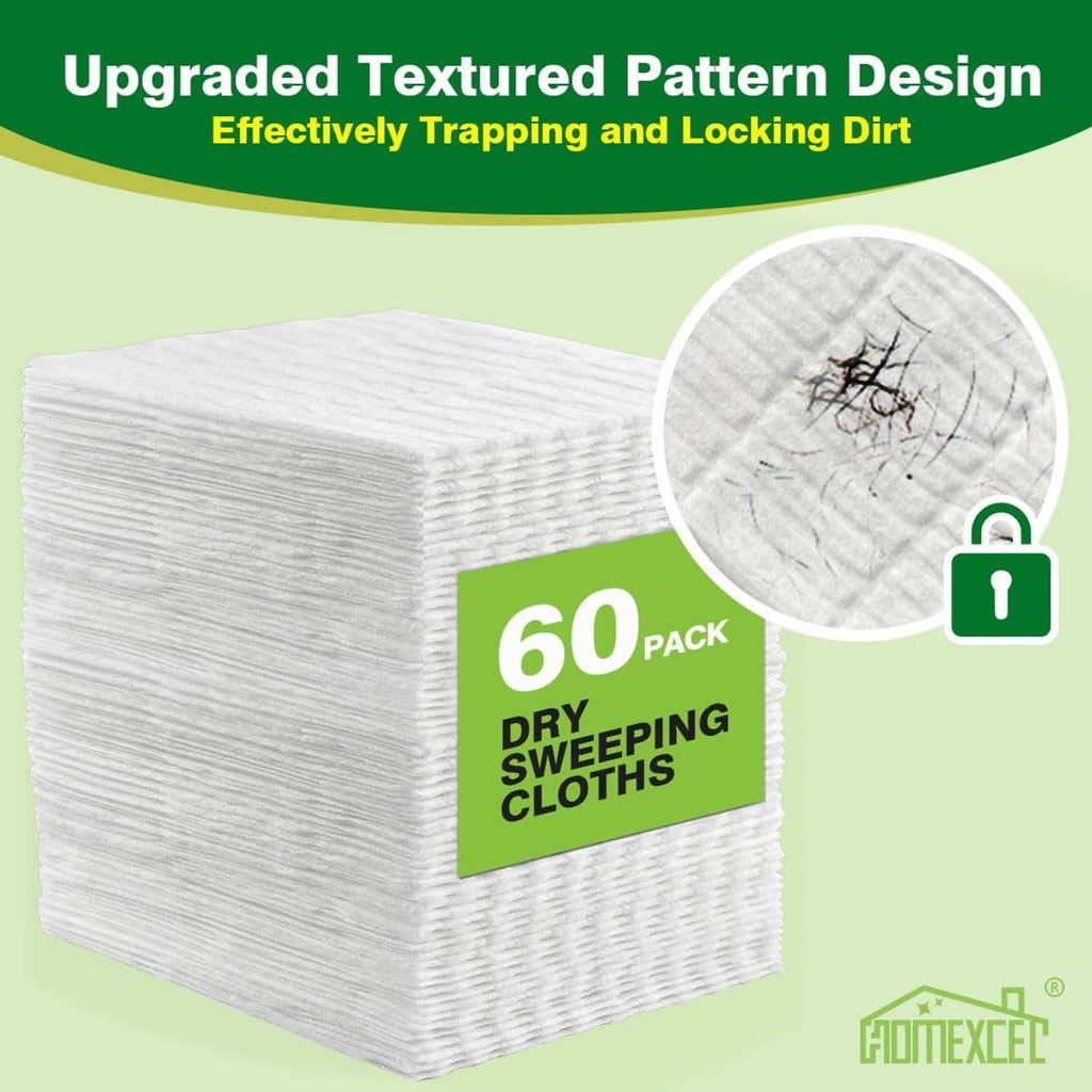 Textured white dry sweeping cloth pads, 60-pack stack