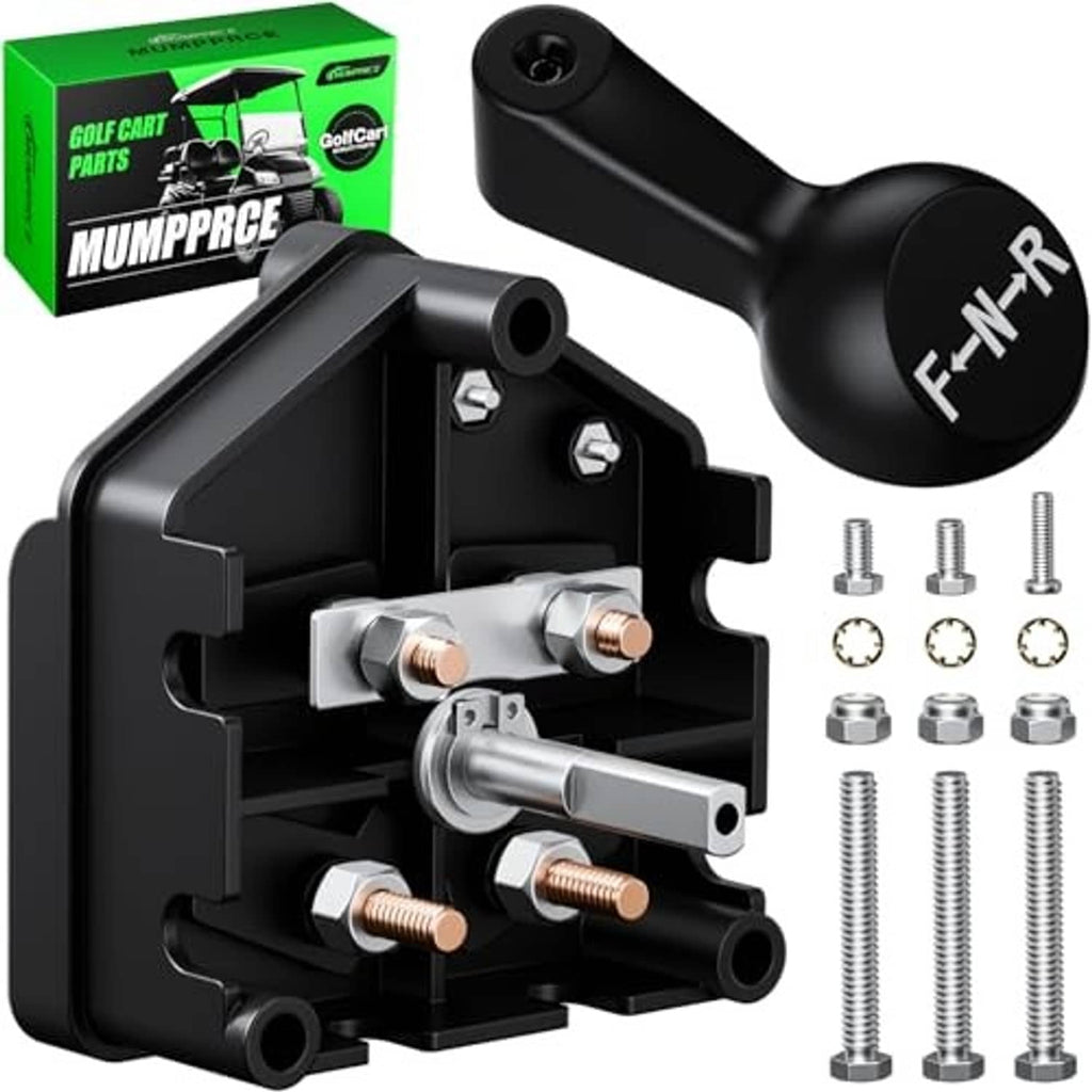 Forward-reverse switch assembly with black handle marked F-N-R and exposed contact terminals.