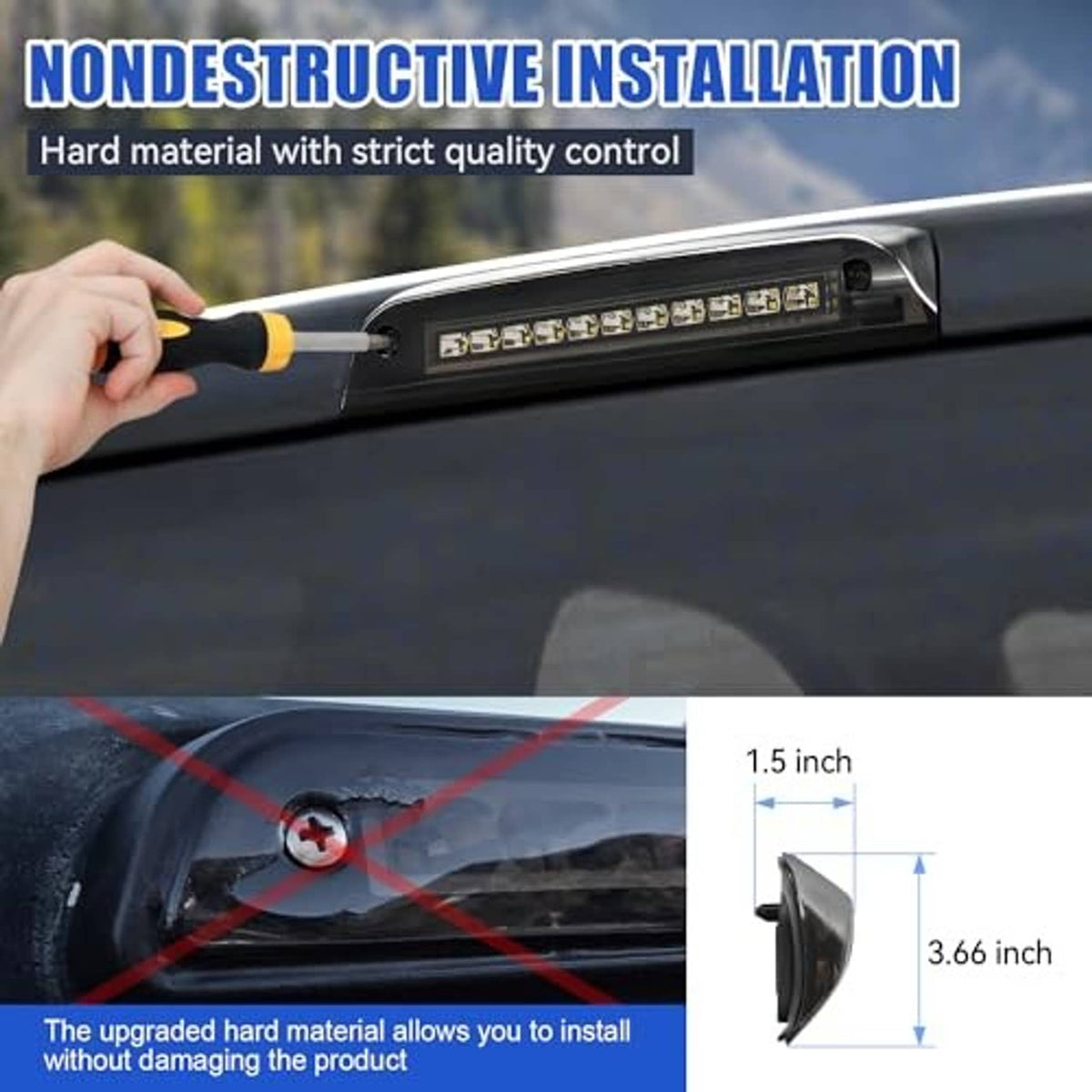 Third brake light LED bar during installation with tool against the bezel