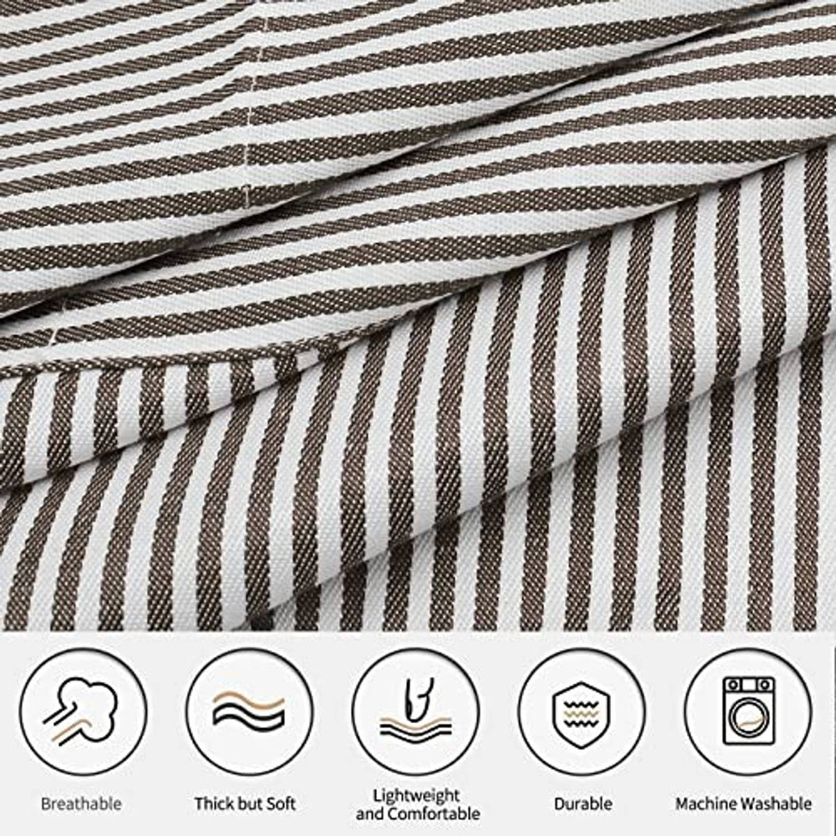 Close-up of striped apron fabric in alternating light and dark vertical lines