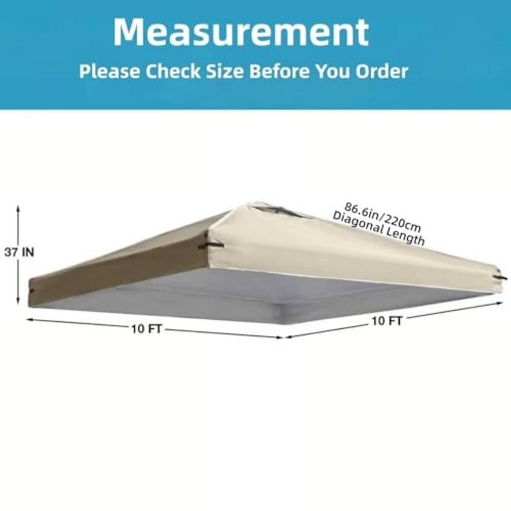 Beige canopy replacement top cover with air vent, 10 ft square dimensions shown