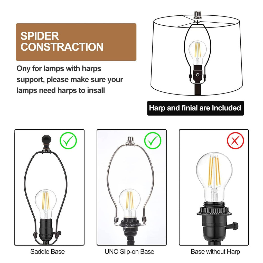 Lamp shade spider harp and finial included, base connection diagram