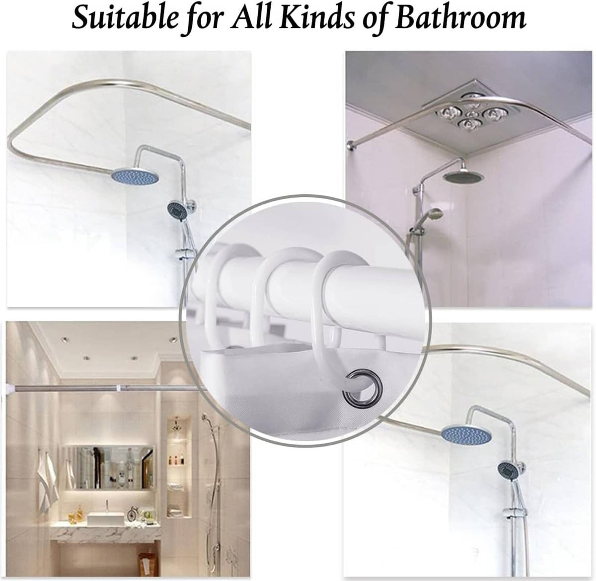 Bathroom suitability graphic showing overhead shower setup with curtain rod