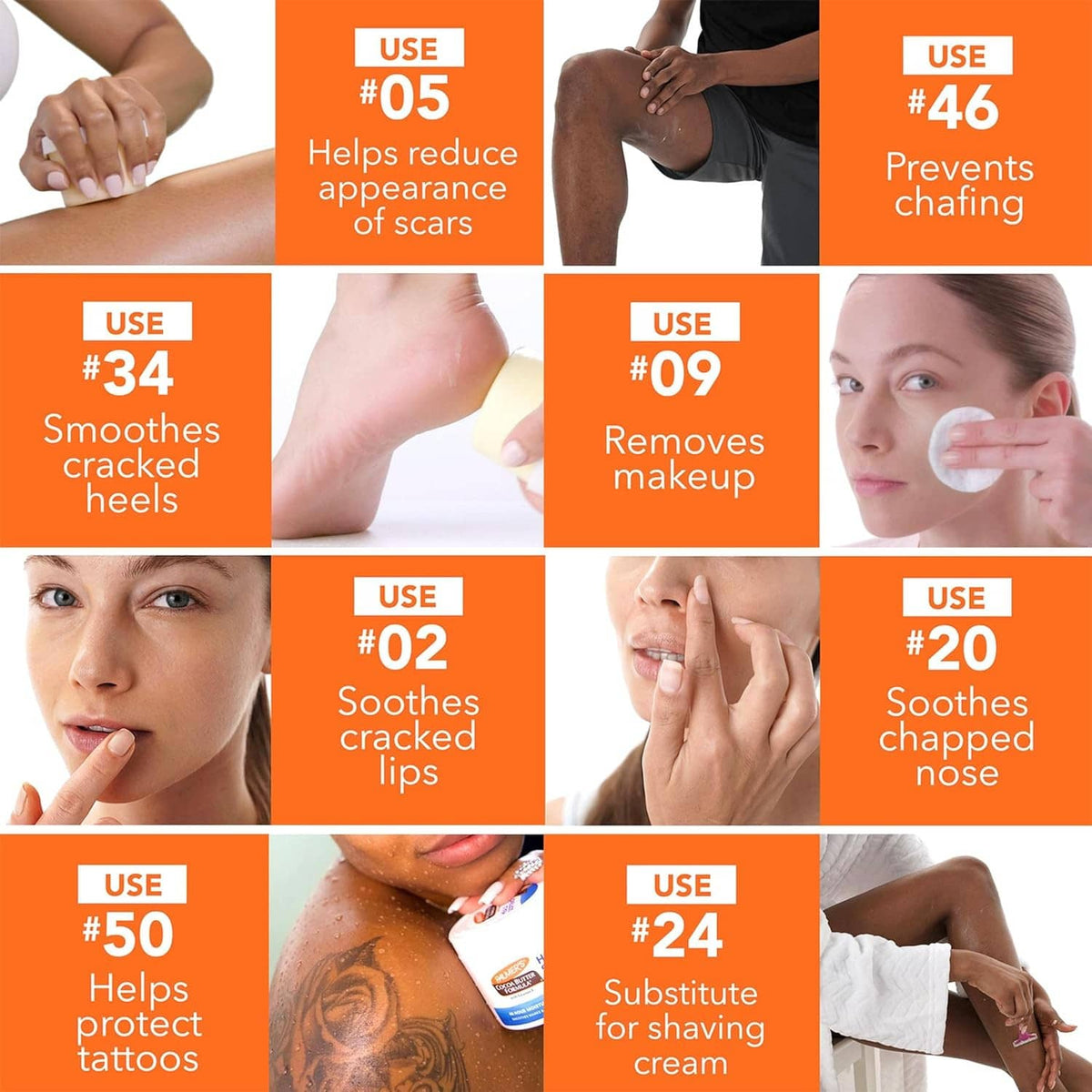 PALMER'S Cocoa Butter Formula lotion shown in multiple skin-care use panels
