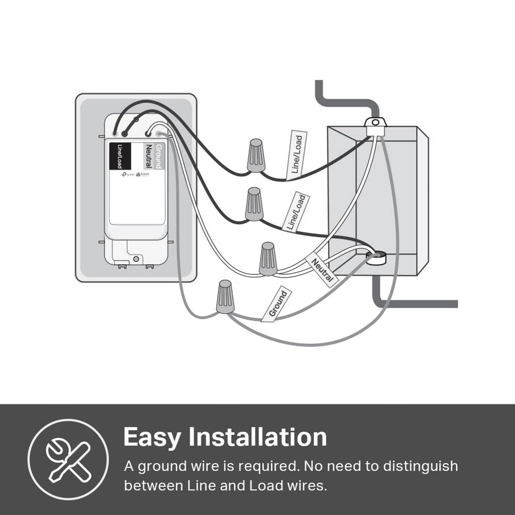 Smart Wi-Fi light switch wiring diagram with line and load connection labels