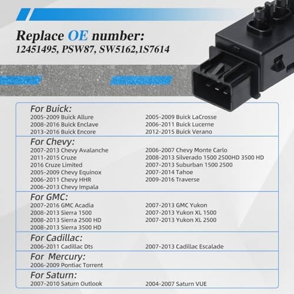 Black replacement power seat switch with multi-pin connector and stacked control posts