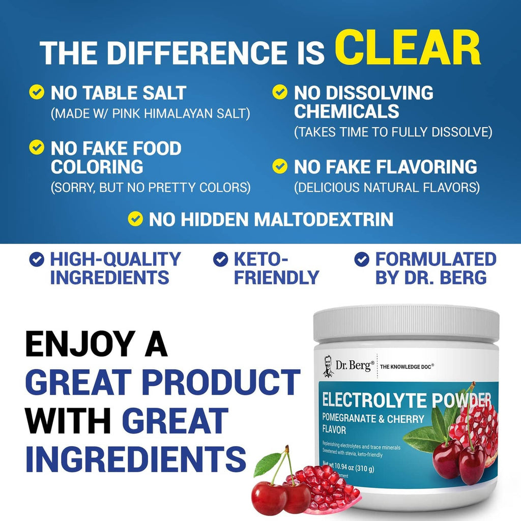 Electrolyte powder tub with benefit callouts and ingredient highlights