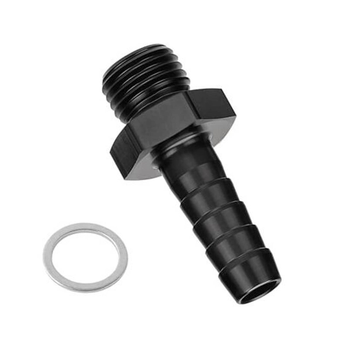 Black hose barb adapter: M14×1.5 male thread to 3/8" barb