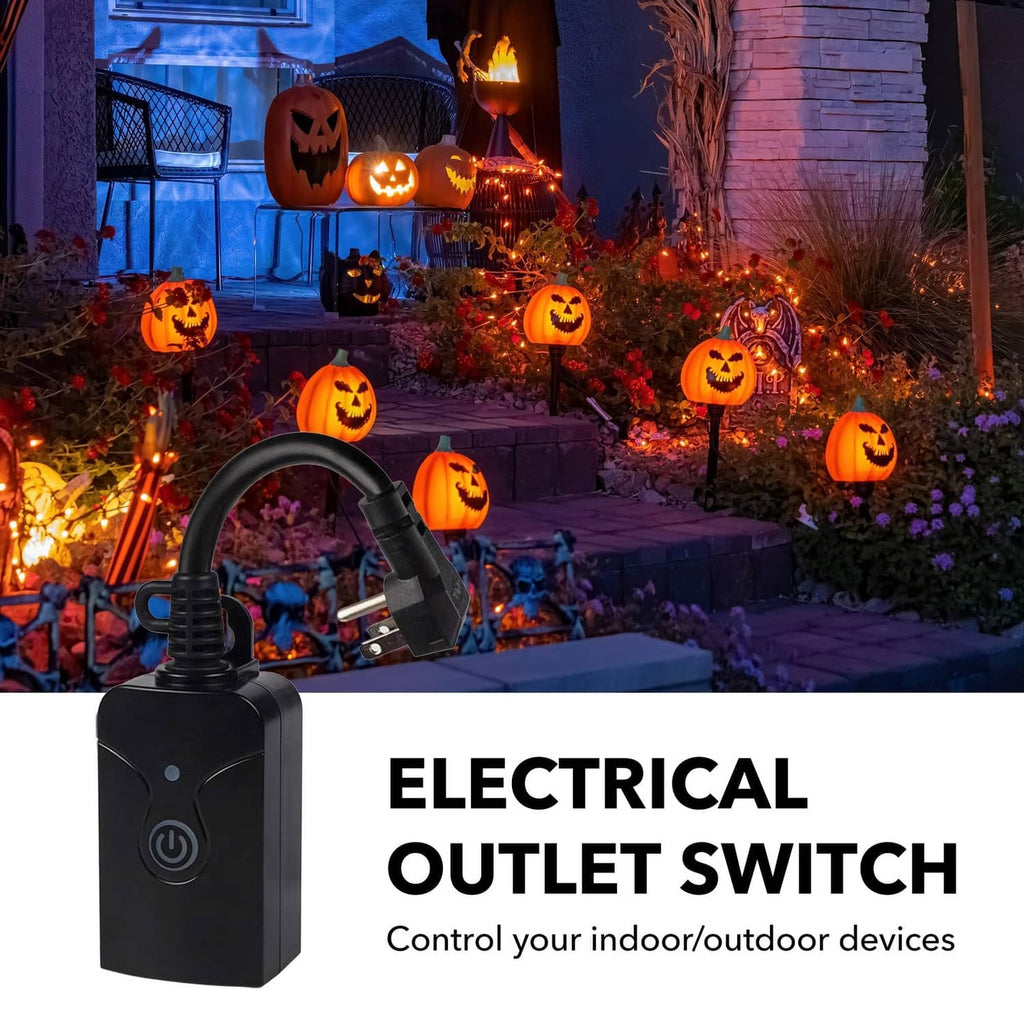 Black electrical outlet switch with power cord and small control remote