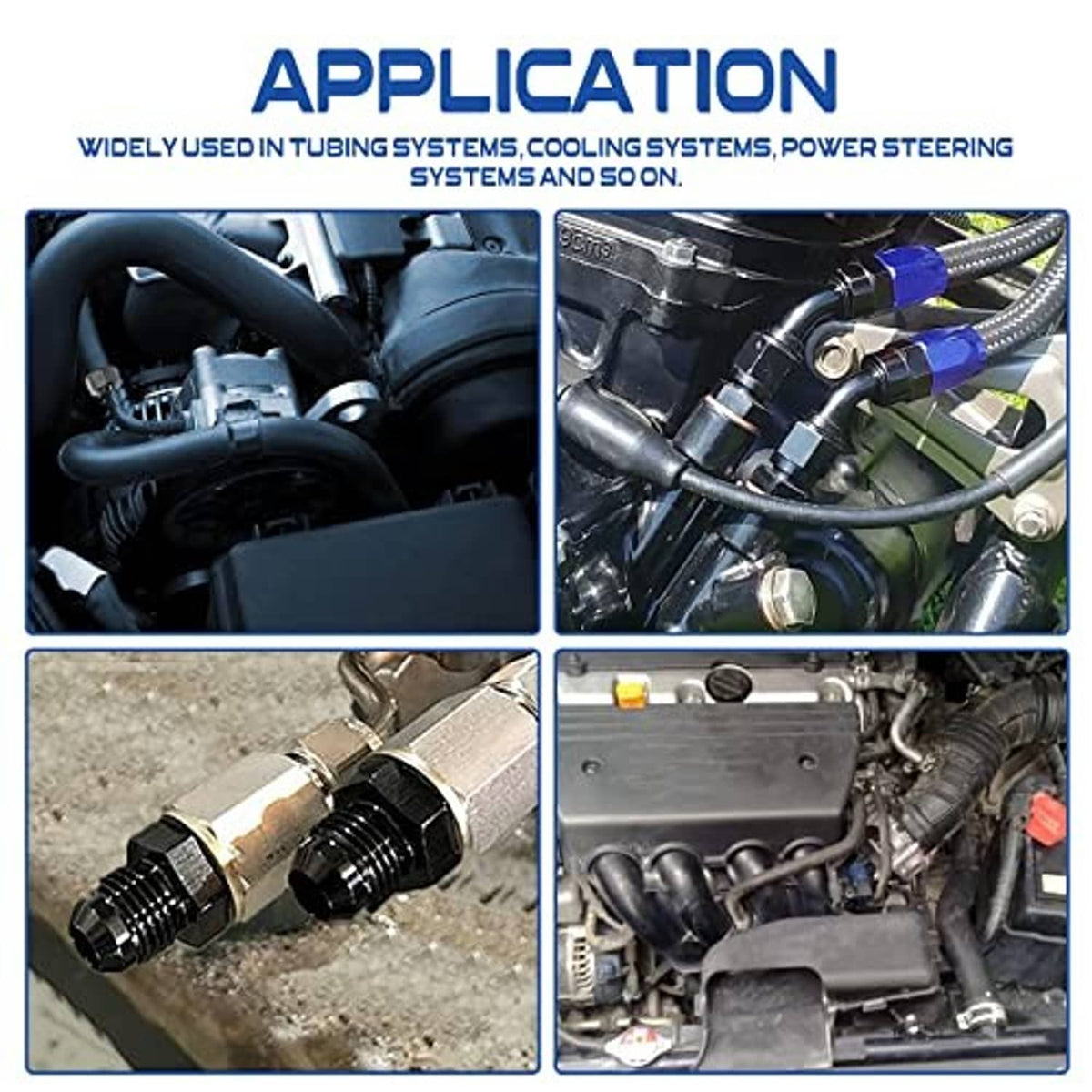 Adapter fitting shown in automotive cooling and tubing system application images