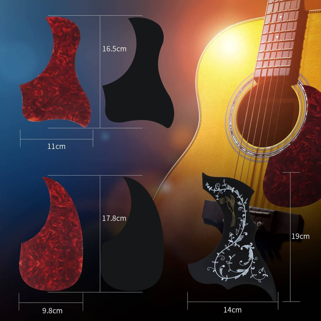 Acoustic guitar pickguard stickers, red and black shapes with decorative white pattern