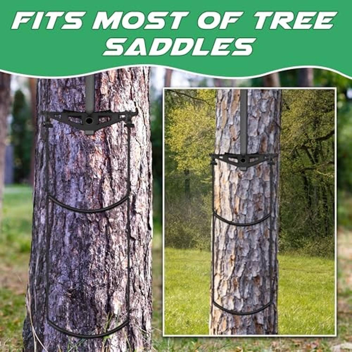 Two-step climbing aider strap mounted on a tree trunk with curved rope loops