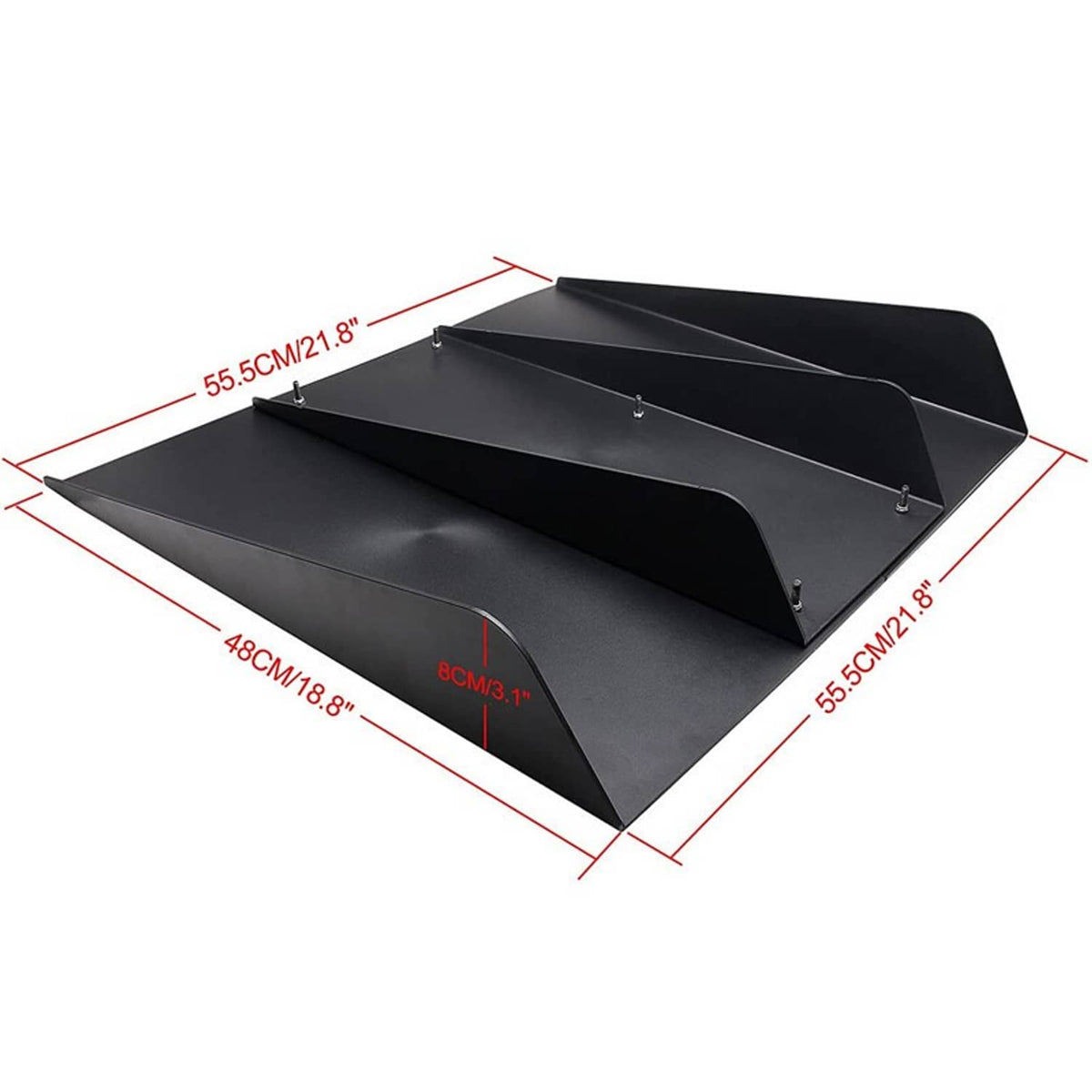 Black ABS rear bumper diffuser dimensions diagram with 4-fin shark-fin style