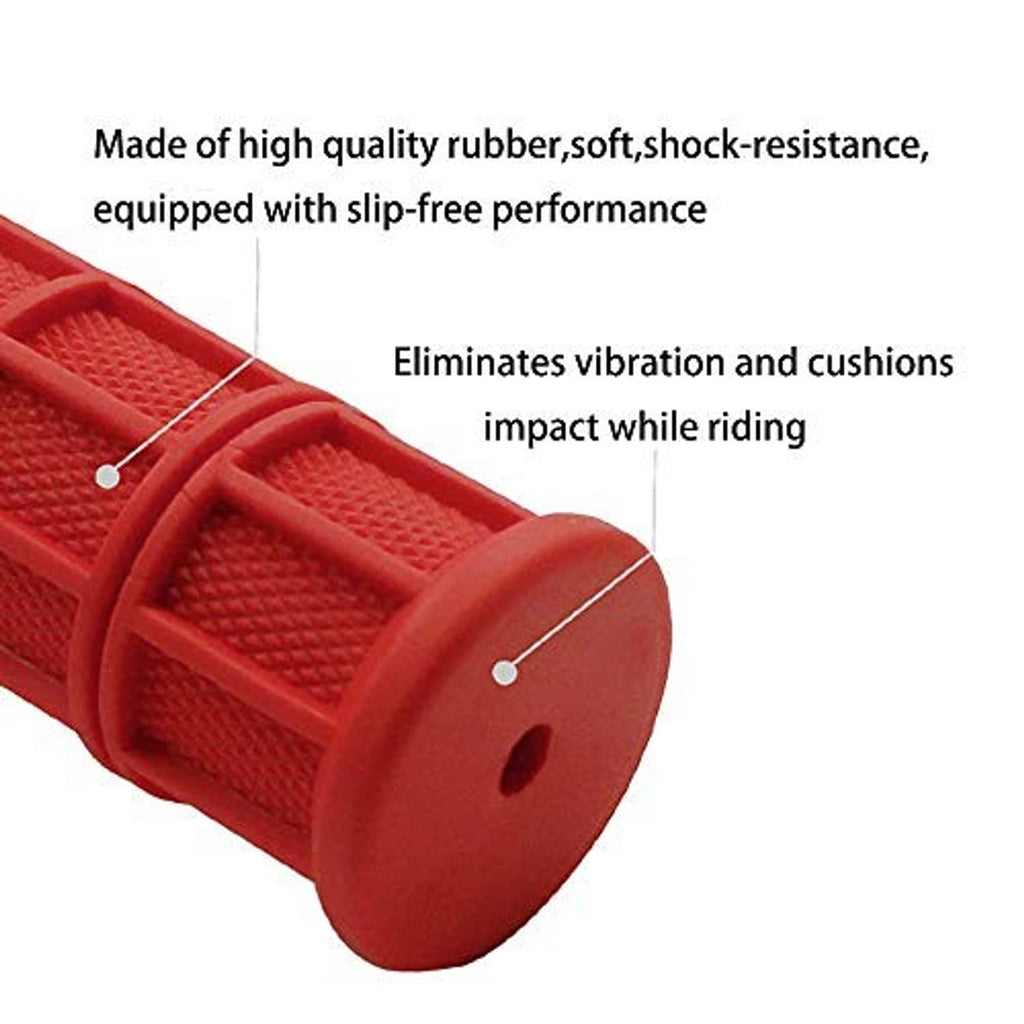 Red rubber motorcycle grip end with textured pattern and hollow center opening