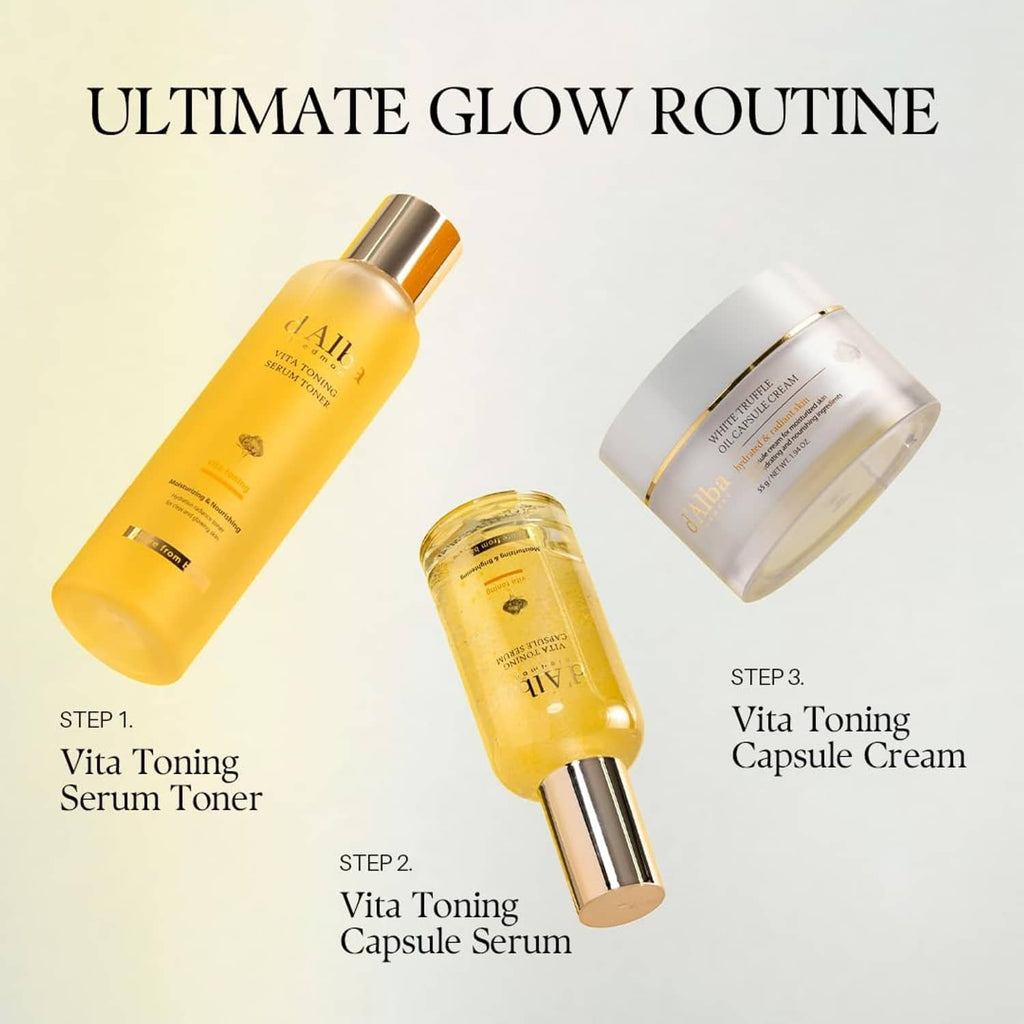 Vita Toning serum toner bottle and Vita Toning capsule cream jar