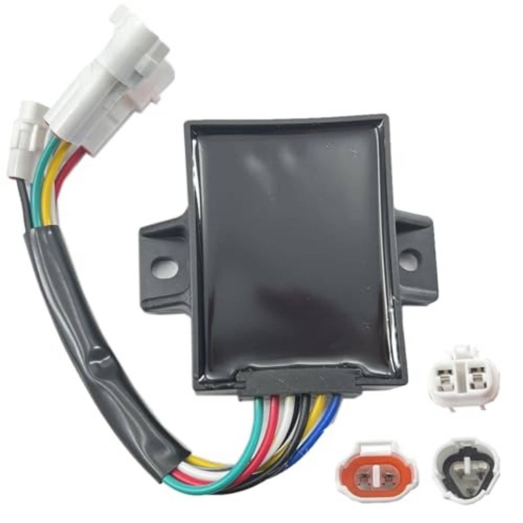 Black ignition CDI module with wire leads and two-pin white connector housings