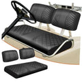 Black diamond-quilted PU leather golf cart front seat cover set, padded cushions