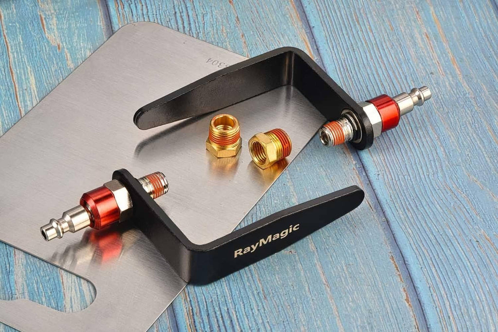 Steel rafter hook hanger with black body, red sleeve, and brass threaded connectors