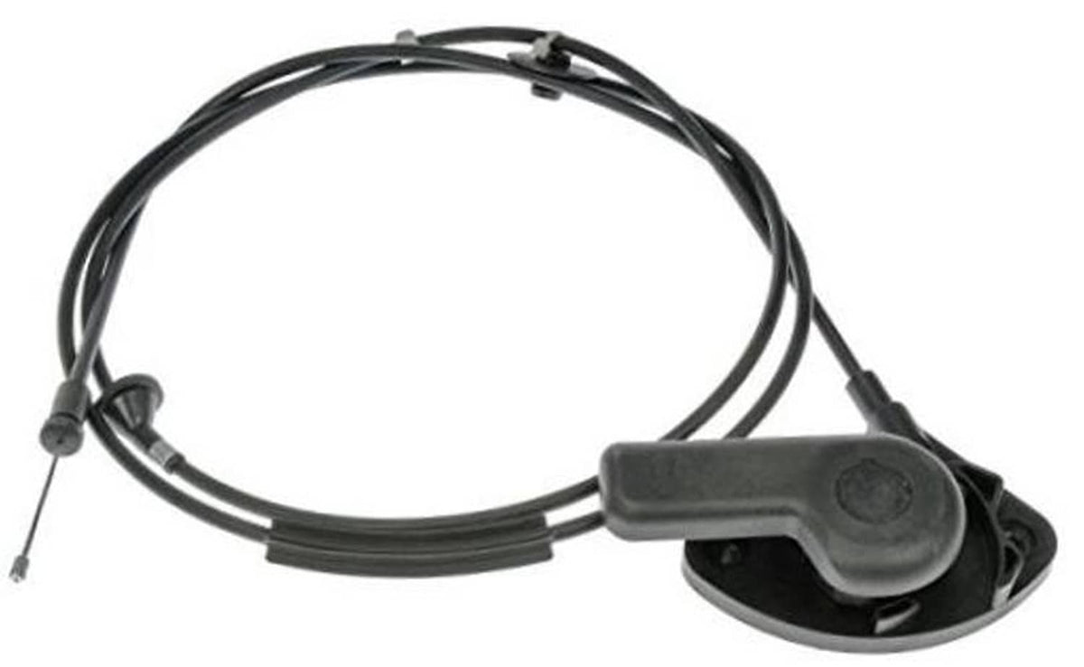 Black hood release cable with latch handle lever and metal end, looped wire