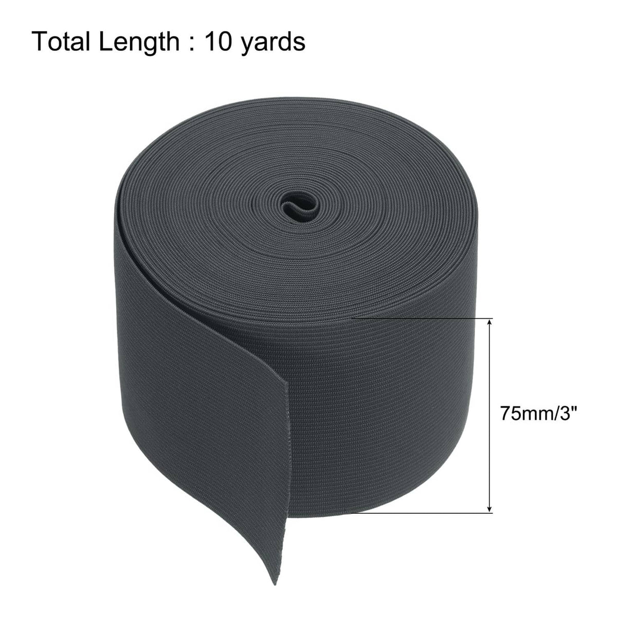 Dark gray elastic band roll, 3-inch wide, 10 yards