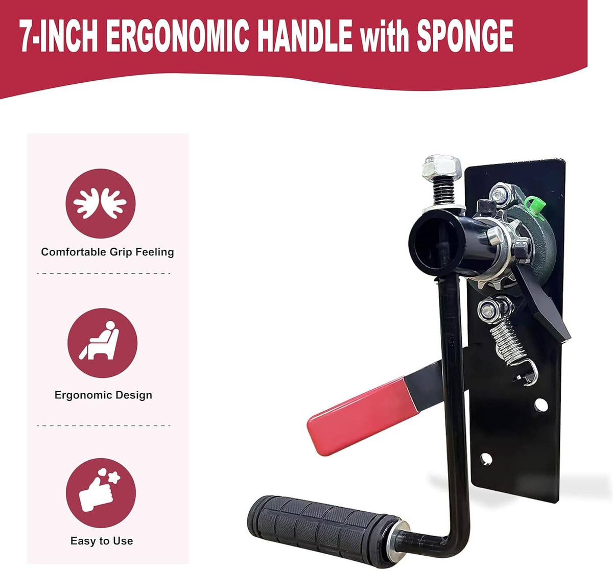 Black tarp mounting bracket with red handle and sponge grip