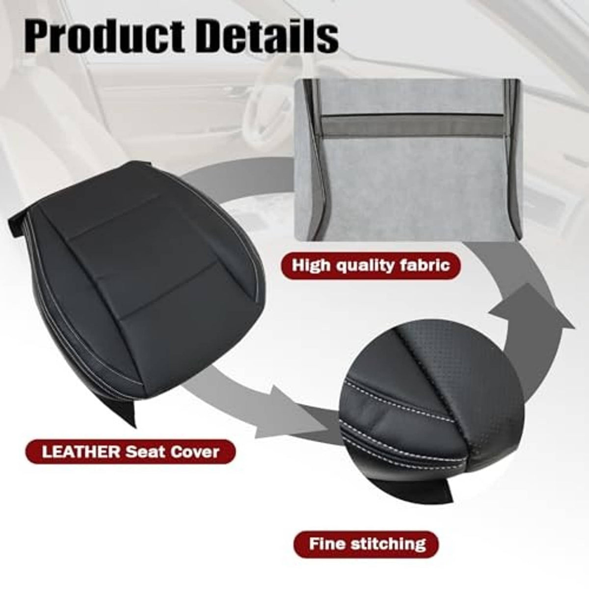 Black replacement seat cover showing detailed stitching and seam lines